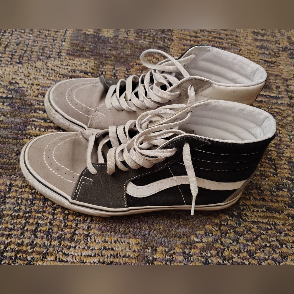 Unisex Vans High-Top Sneakers in Black, White, and Tan